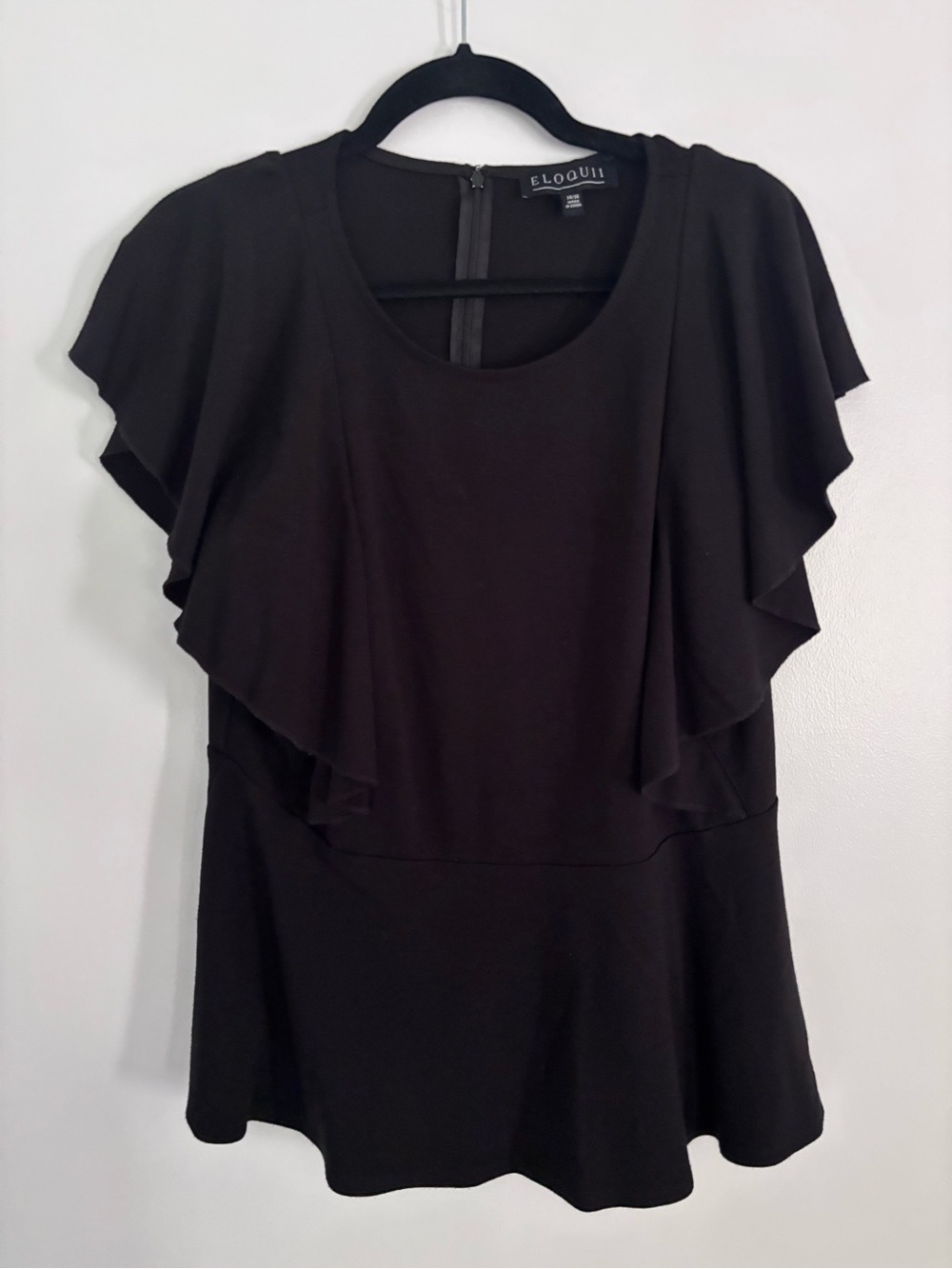 Eloquii Black Ruffle Sleeve Peplum Top